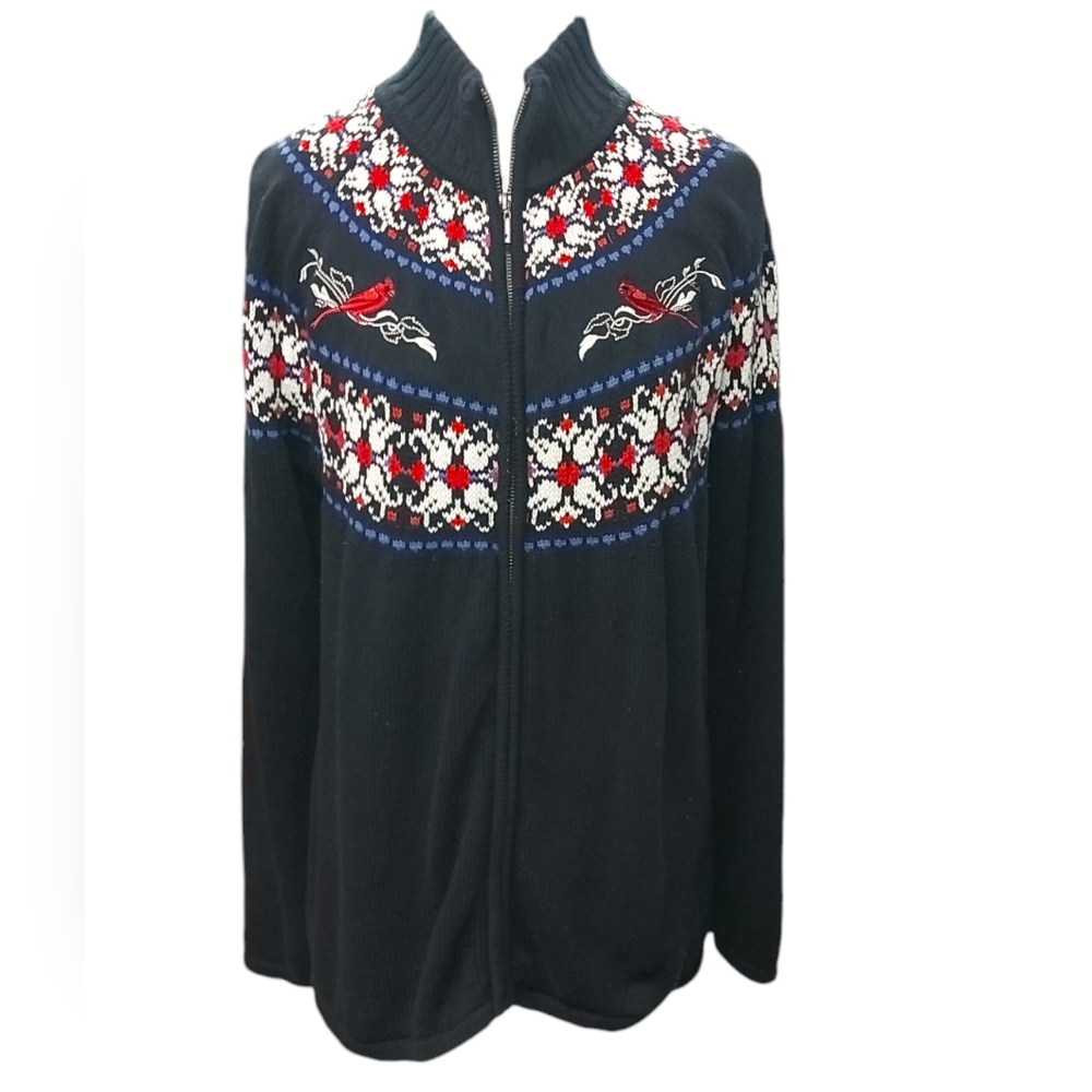 Northern Reflections  Winter / Holiday/ Christmas Zip Up Cardigan 100% Cotton
